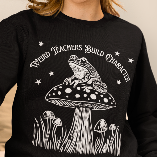 Weird Teachers Build Character Frog Lily Pad Gildan Sweatshirt