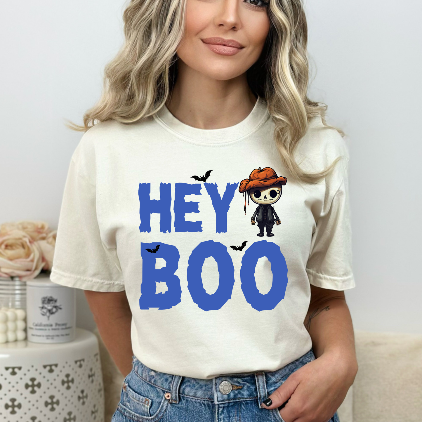 Hey Boo Halloween Scarecrow Graphic Comfort Colors T-Shirt