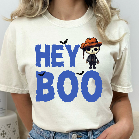 Hey Boo Halloween Scarecrow Graphic Comfort Colors T-Shirt