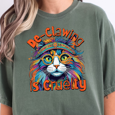De-Clawing is Cruelty Colorful Cat Advocacy T-Shirt