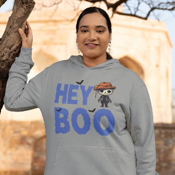 Hey Boo Cozy Adorable Scarecrow Halloween Hooded Sweatshirt