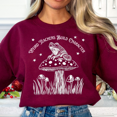Weird Teachers Build Character Frog Lily Pad Gildan Sweatshirt