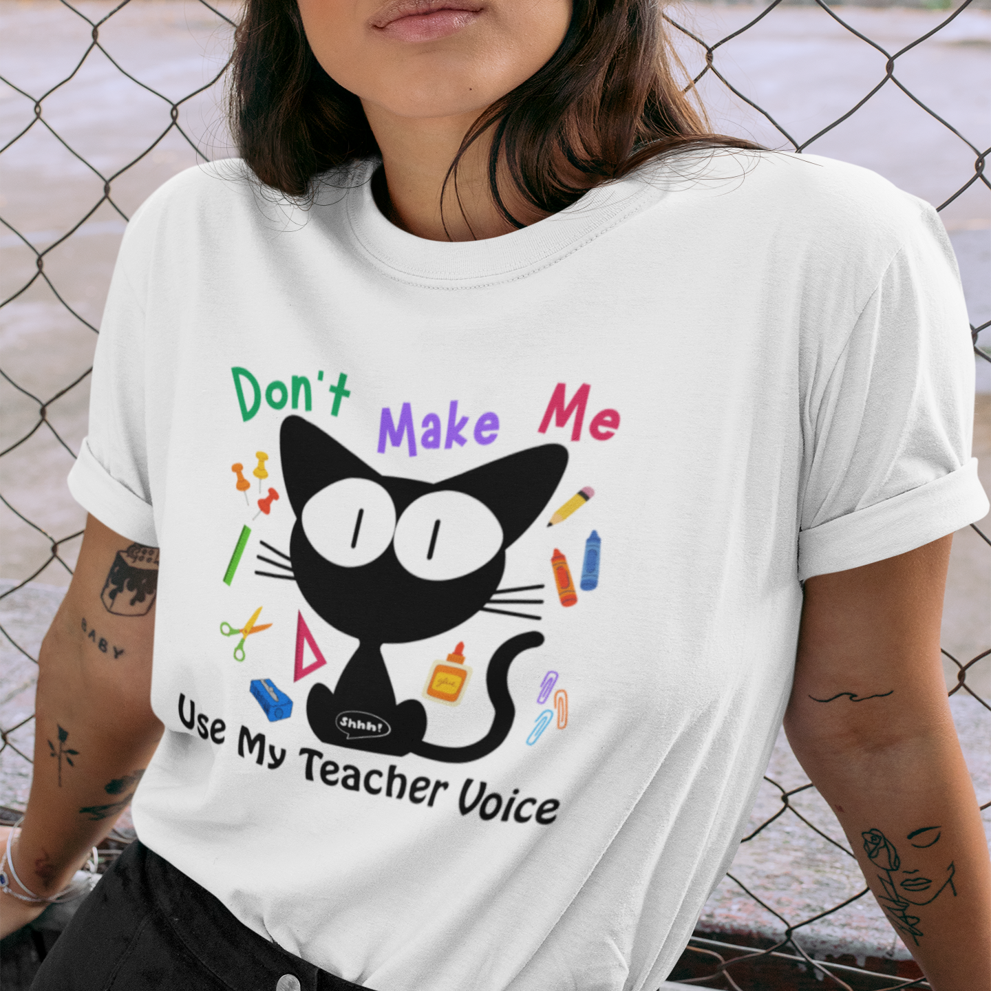 Funny Teacher Quote with Cat Graphic T-shirt, Gift for Aide, Elementary School Casual Friday Tee