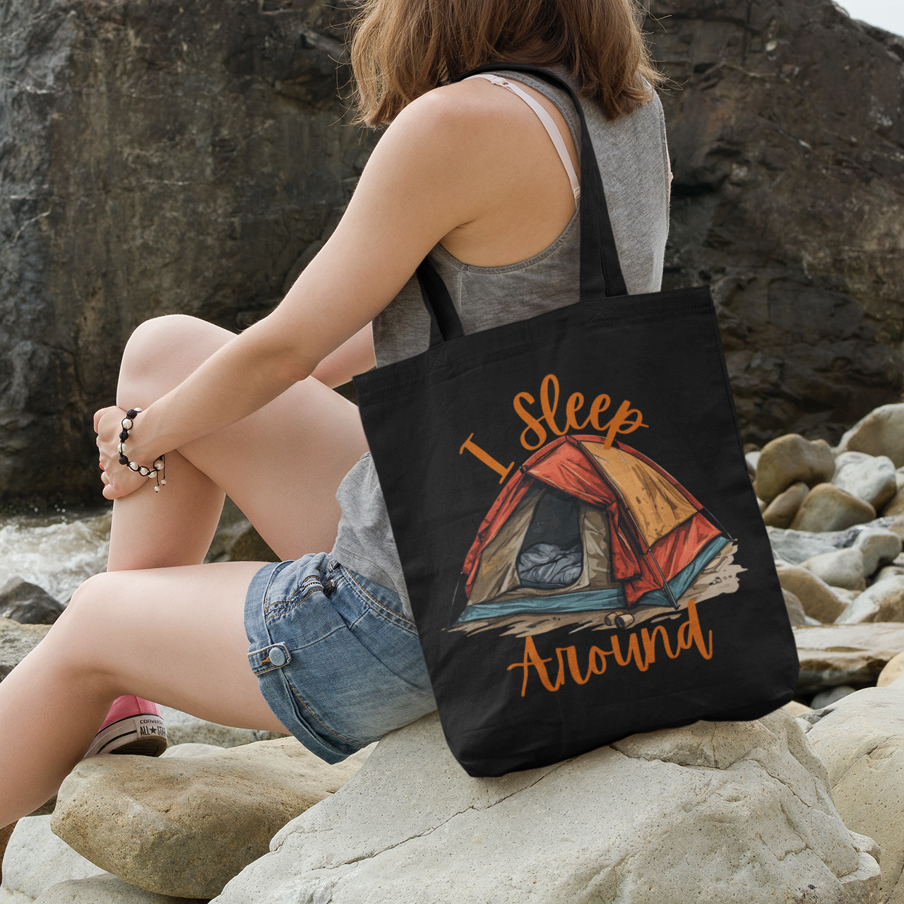 I Sleep Around Funny Camping Tote Bag