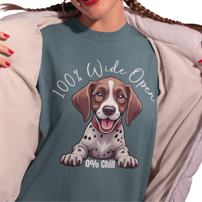 Funny GSP T-Shirt 100% Wide Open Puppy German Shorthaired Pointer Lover Gift