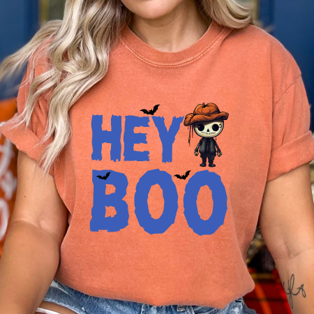 Hey Boo Halloween Scarecrow Graphic Comfort Colors T-Shirt
