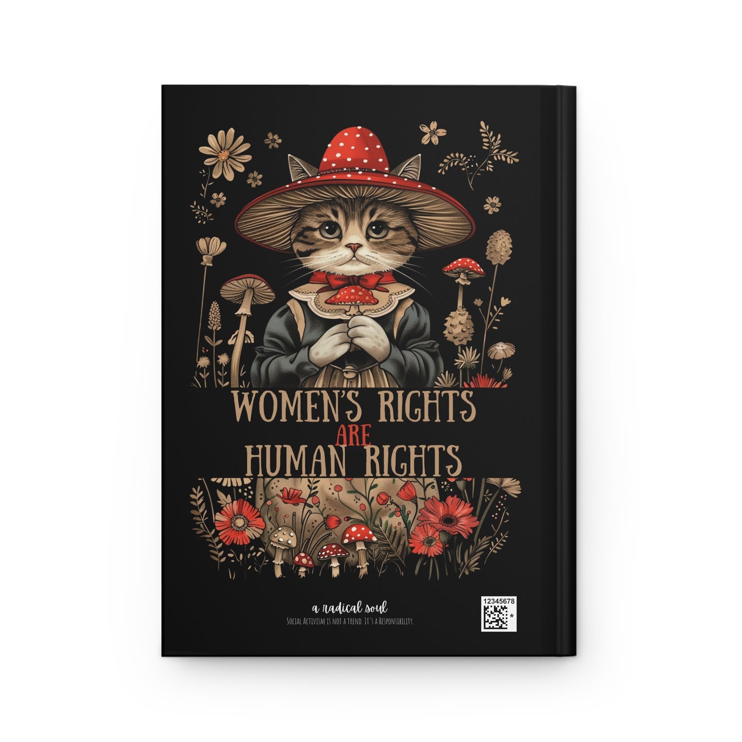 Women's Rights Are Human Rights Hardcover Journal — Cute Cat Garden Illustration