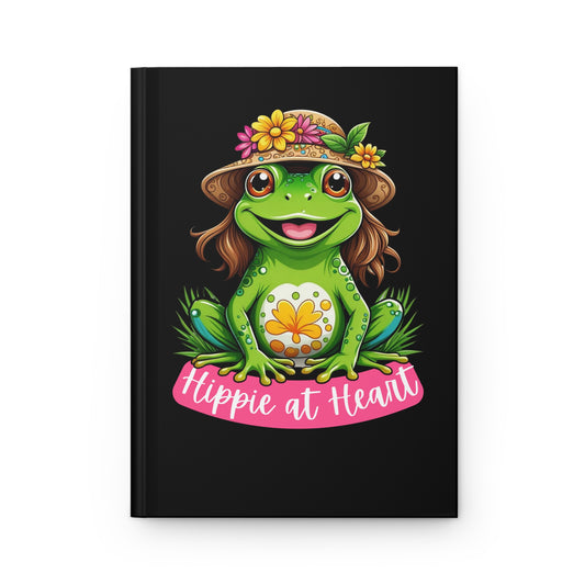 Hippie at Heart Hardcover Journal — Cute Frog Floral Boho Notebook