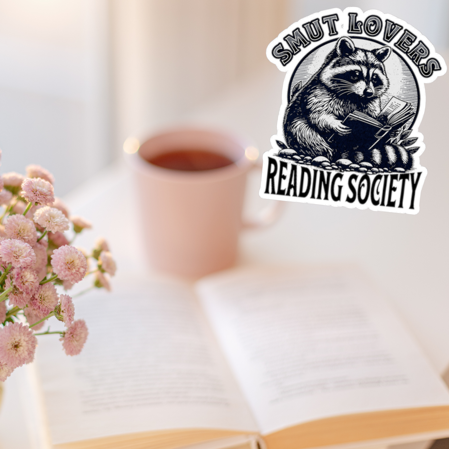 Funny Romance Book Lover Cute Raccoon Reading Society Sticker