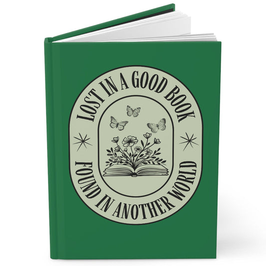 Lost in a Good Book, Found in Another World Book Lover Hardcover Notebook