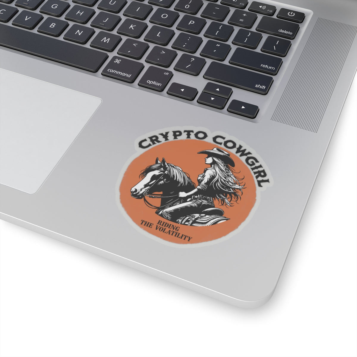 Crypto Cowgirl Bitcoin Kiss-Cut Sticker Riding the Volatility Design