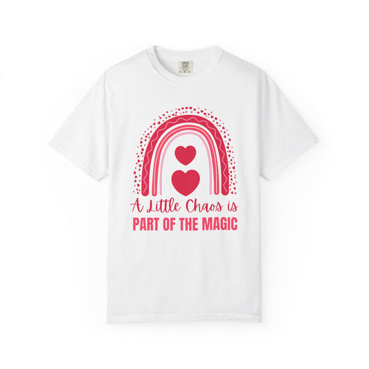 "A Little Chaos Is Part of the Magic" — Rainbow Heart Teacher Tee