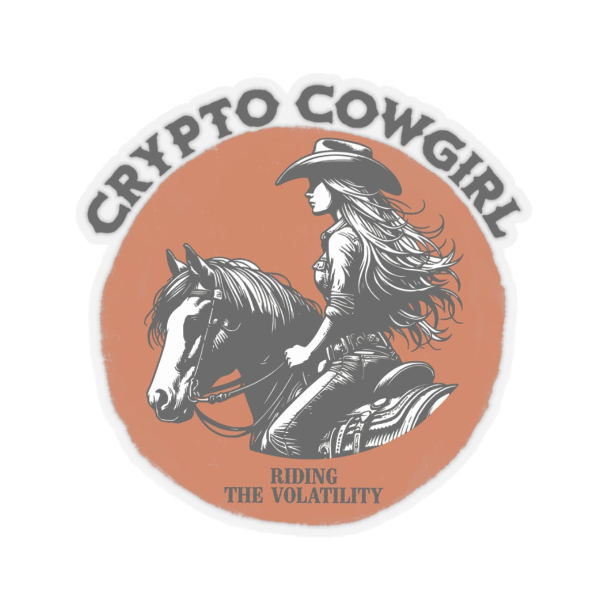 Crypto Cowgirl Bitcoin Kiss-Cut Sticker Riding the Volatility Design