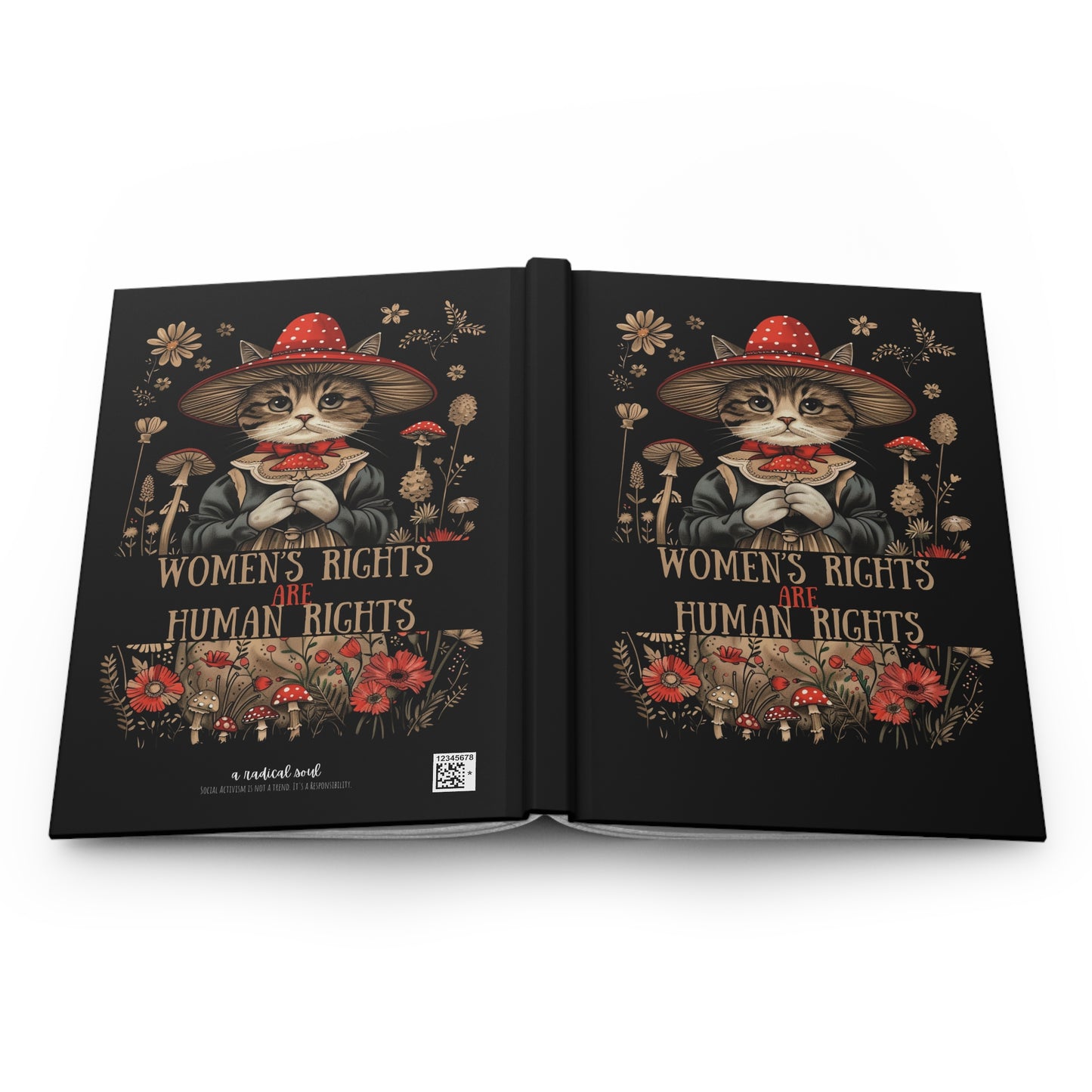 Women's Rights Are Human Rights Hardcover Journal — Cute Cat Garden Illustration