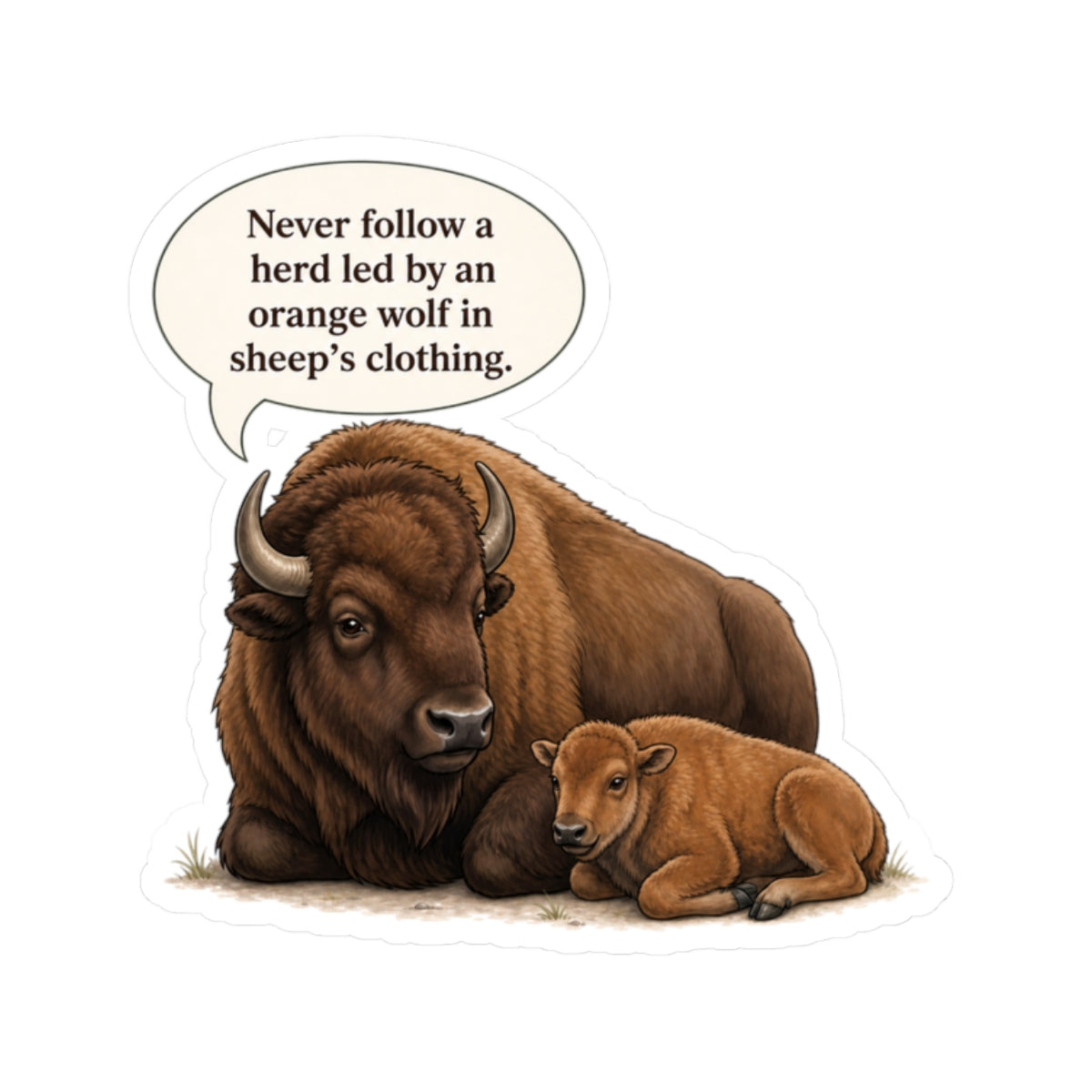 Political Satire Bison with Calf Sticker, Funny Anti-Trump Decal
