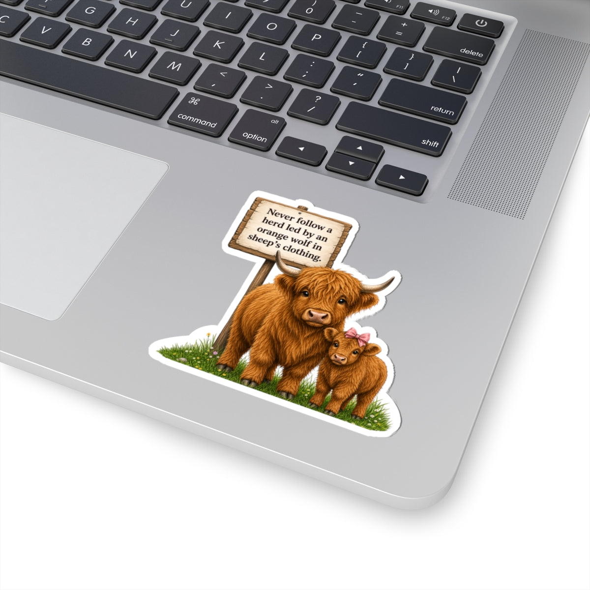 Political Satire Anti-Trump Highland Cow Mama and Calf Sticker