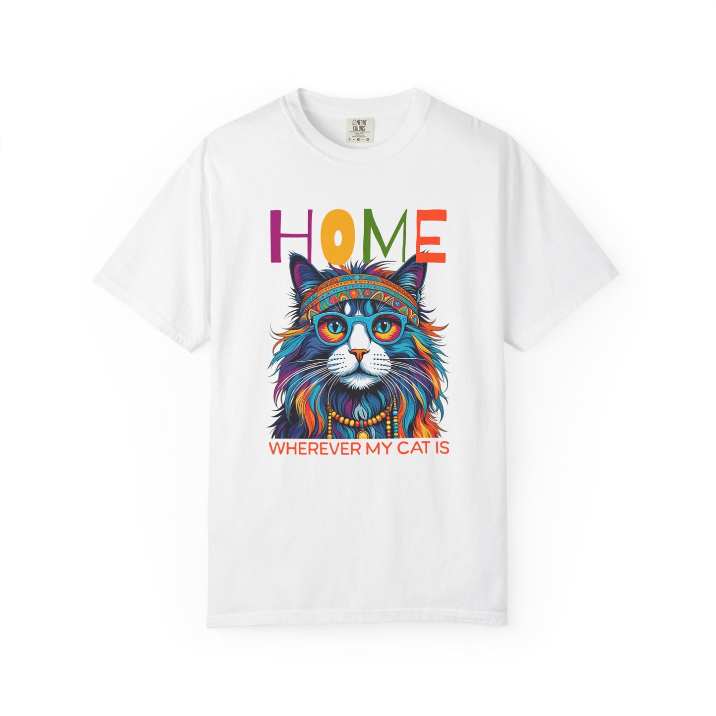 Home Wherever My Cat Is Colorful Cat T-Shirt