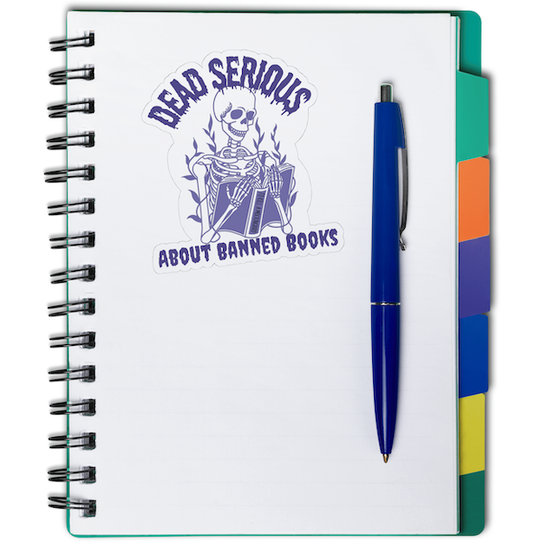 Dead Serious About Banned Books Kiss-Cut Sticker, Skeleton Reading Design, Anti Censorship Activist Librarian Gift Trending Dark Humor Decal