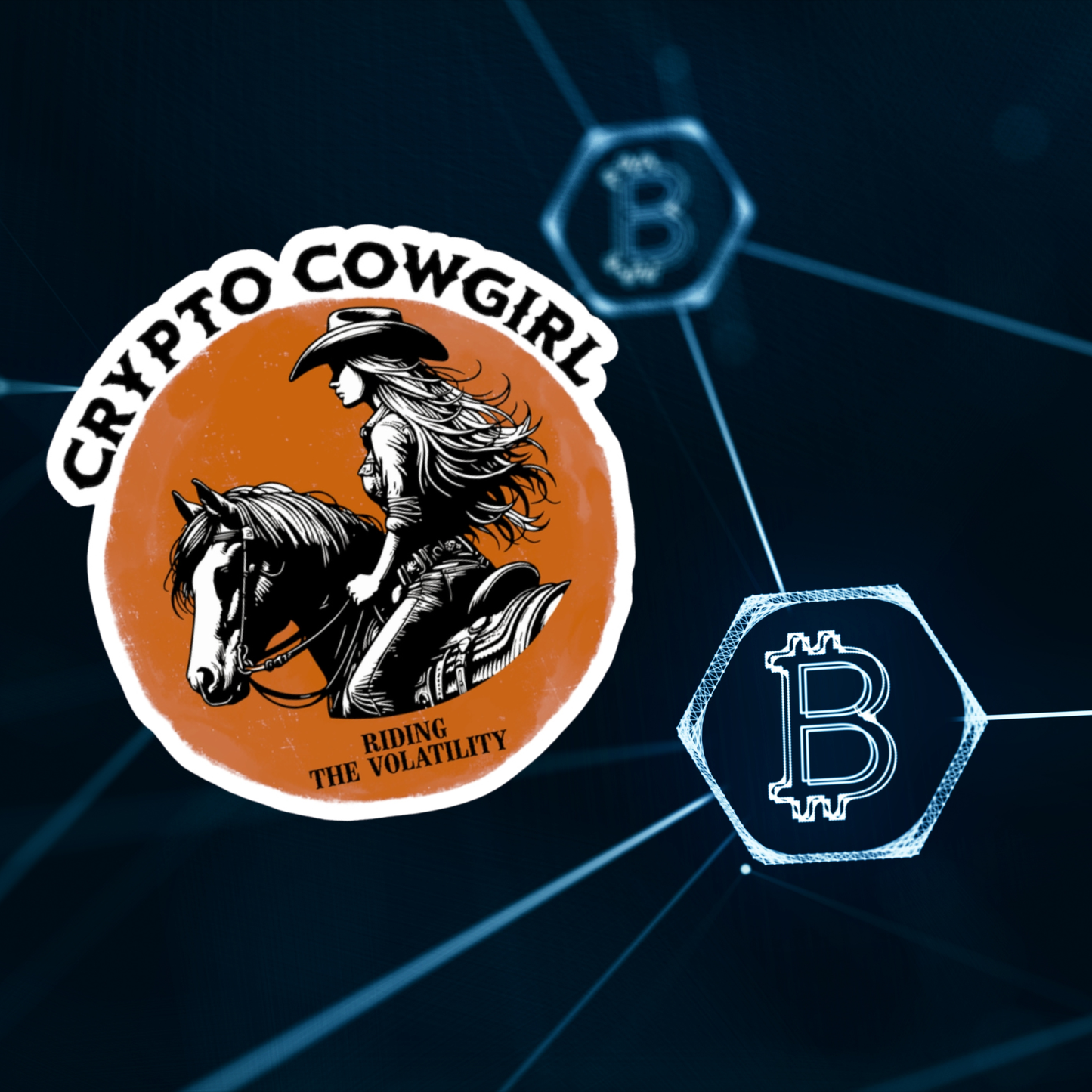 Crypto Cowgirl Bitcoin Kiss-Cut Sticker Riding the Volatility Design