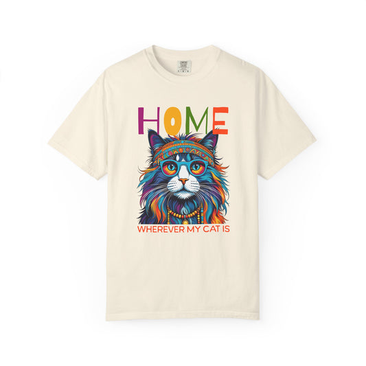 Home Wherever My Cat Is Colorful Cat Tee