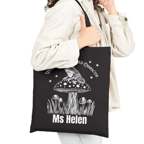 Personalized Teacher Tote Bag - "Weird Teachers Build Character" Toadstool & Frog Canvas Tote