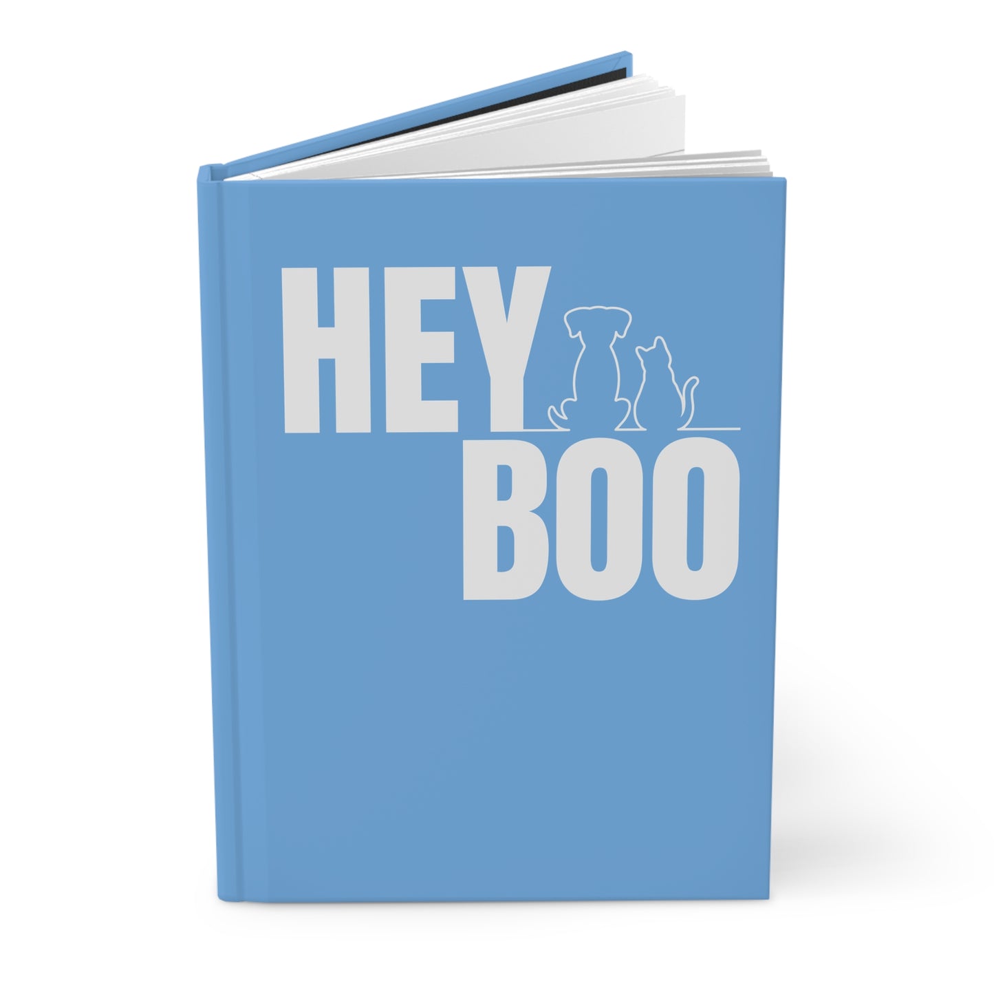 HEY BOO Pet-Themed Hardcover Journal — Cute Dog & Cat Silhouette Notebook
