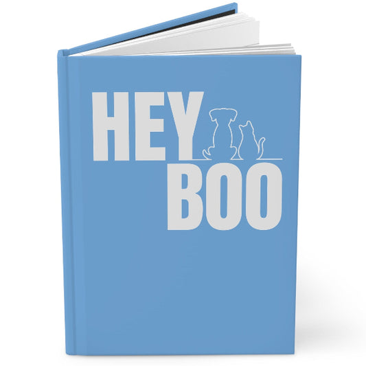 HEY BOO Pet-Themed Hardcover Journal — Cute Dog & Cat Silhouette Notebook