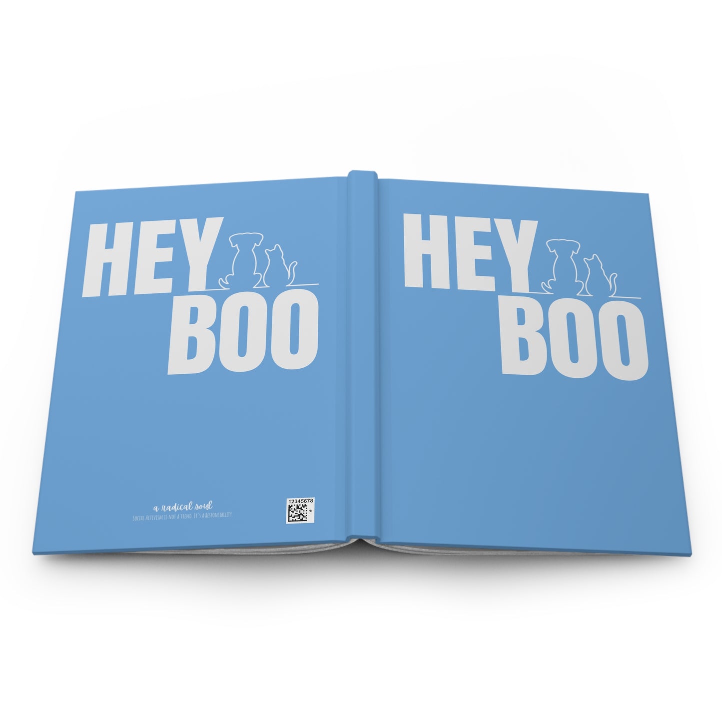 HEY BOO Pet-Themed Hardcover Journal — Cute Dog & Cat Silhouette Notebook
