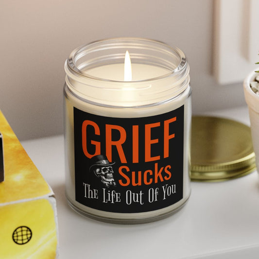 Grief Sucks The Life Out of You Skull in Tophat Scented 9 oz Candle
