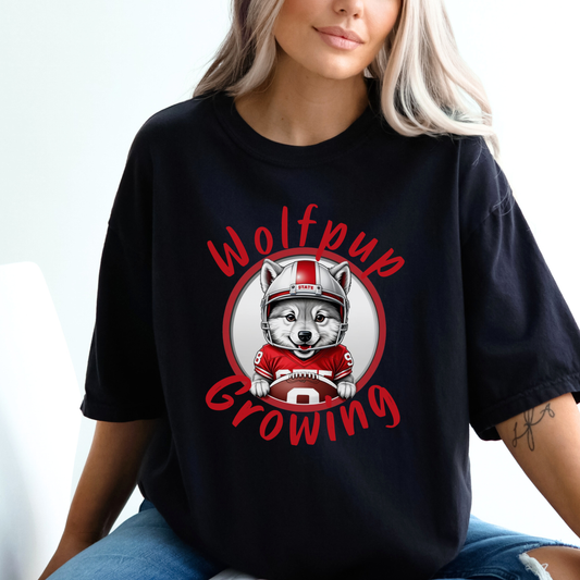 Wolfpup Growing Comfort Colors Maternity-Friendly T-Shirt for Wolfpack Mom-to-be