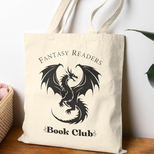 Fantasy Readers Dragon Book Club Tote, Canvas Library Shopper, Teacher Gift, Book Club Member Bag