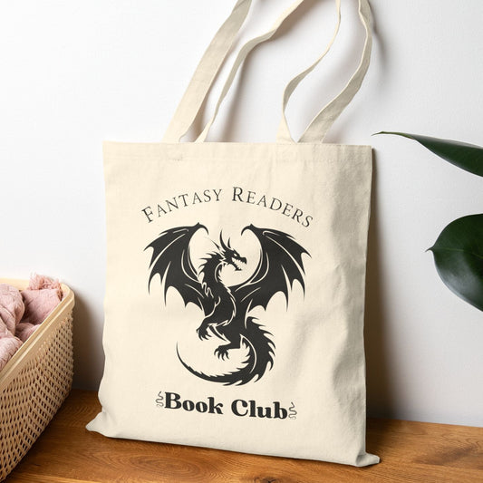 Fantasy Readers Dragon Book Club Tote, Canvas Library Shopper, Teacher Gift, Book Club Member Bag