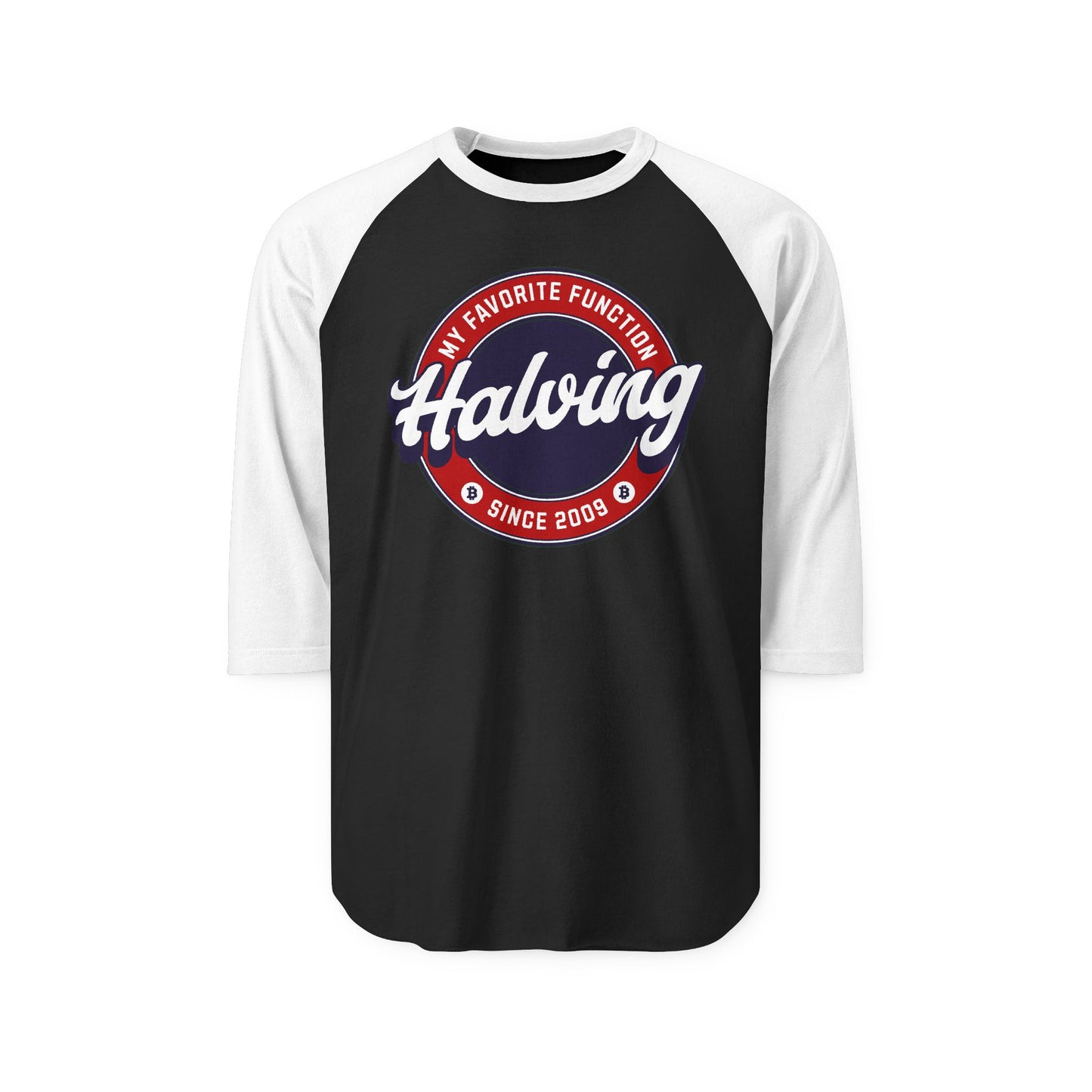 Halving is My Favorite Function Crypto Three-Quarter Sleeve Raglan Shirt Bitcoin Design