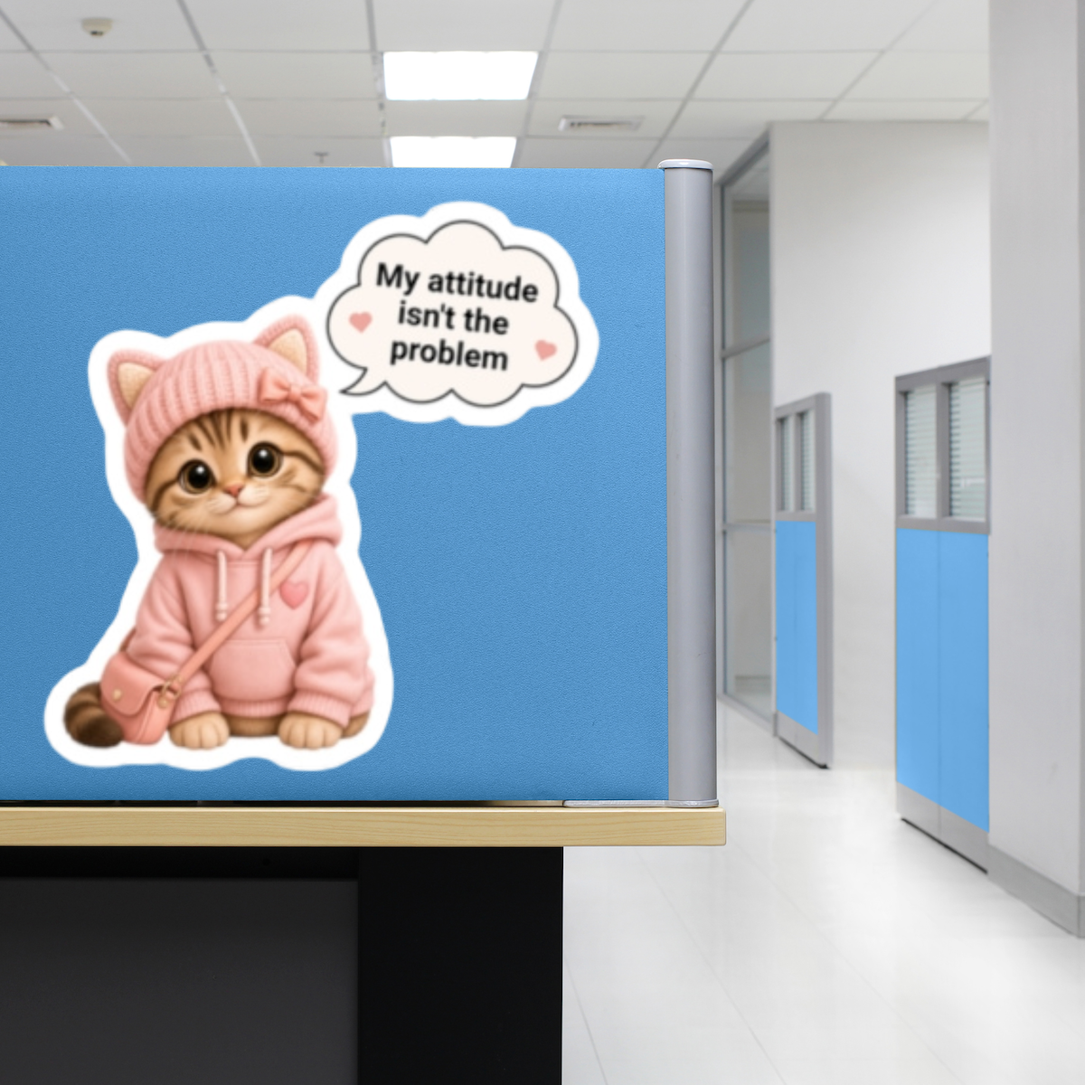 Funny Office Attitude Cat Sticker, Sweet Sassy Kitten