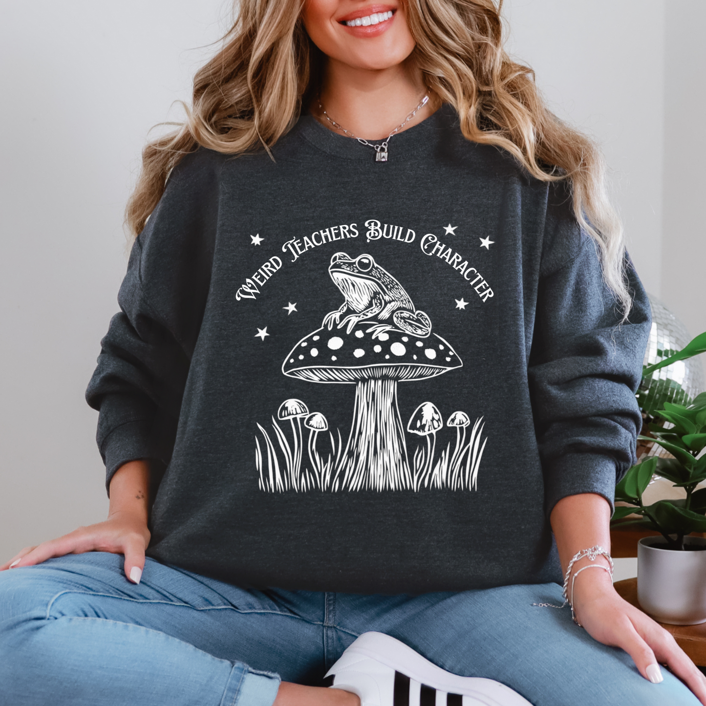 Weird Teachers Build Character Frog Lily Pad Gildan Sweatshirt