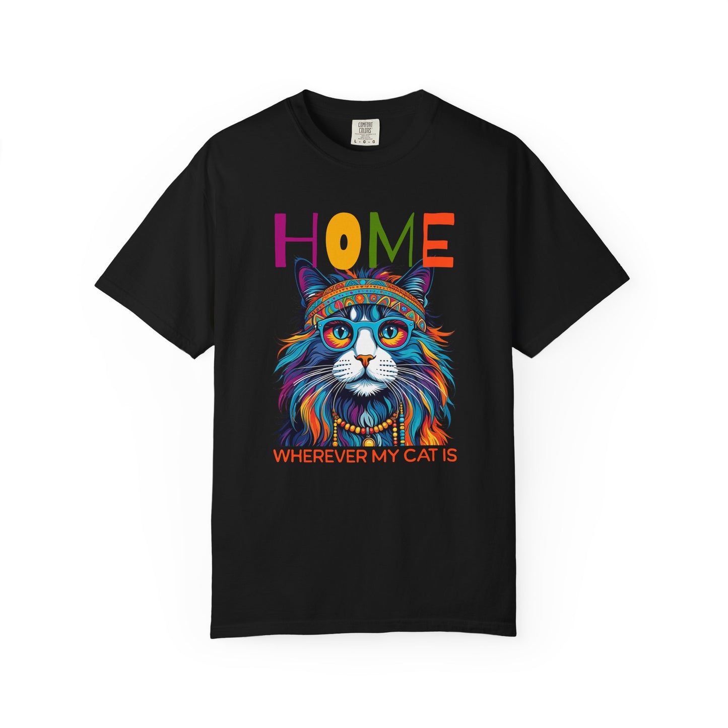 Home Wherever My Cat Is Colorful Cat T-Shirt