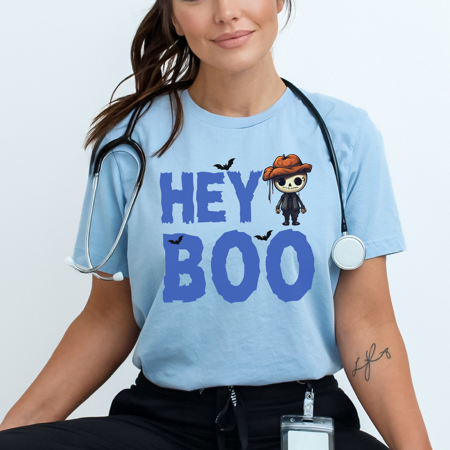 Hey Boo Spooky Halloween Skeleton Fun Tee