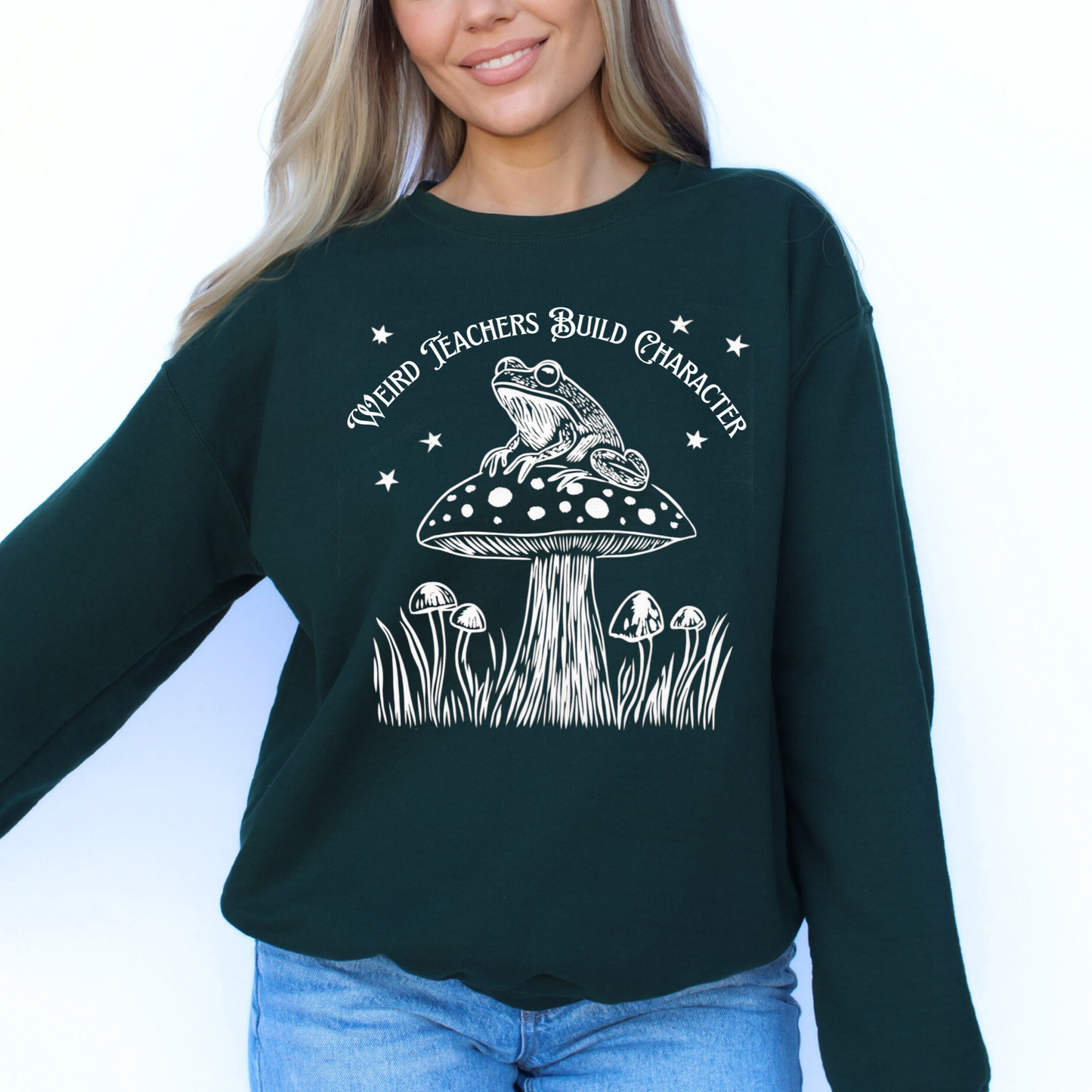Weird Teachers Build Character Frog Lily Pad Gildan Sweatshirt