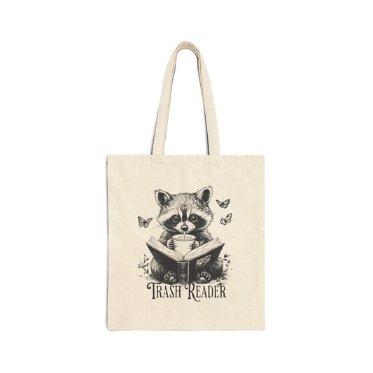 Raccoon Trash Reader Cotton Canvas Tote Bag