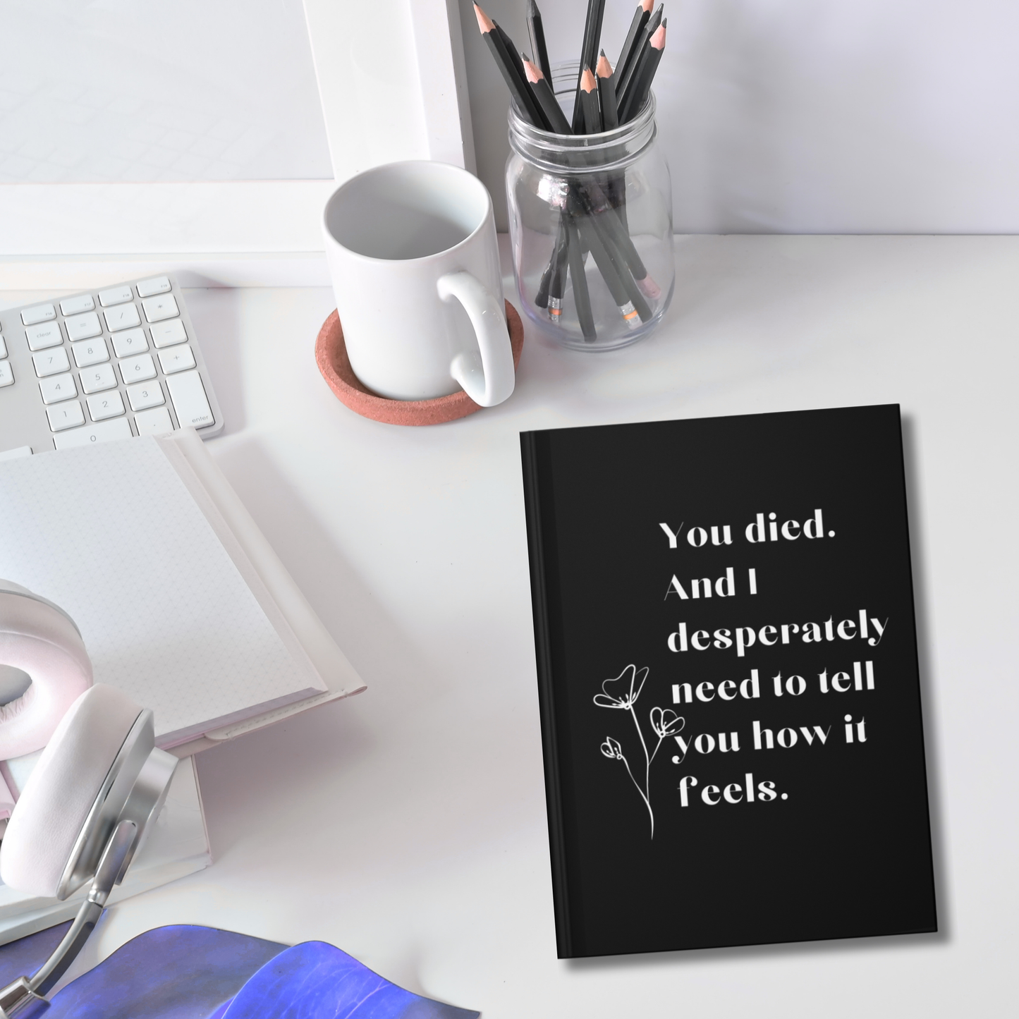 Grief Hardcover Journal, Black Sympathy Notebook with Blank Lined Perforated Pages