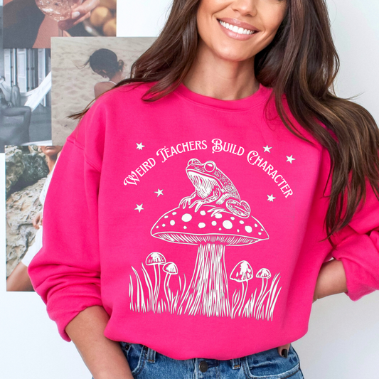 Weird Teachers Build Character Frog Lily Pad Gildan Sweatshirt
