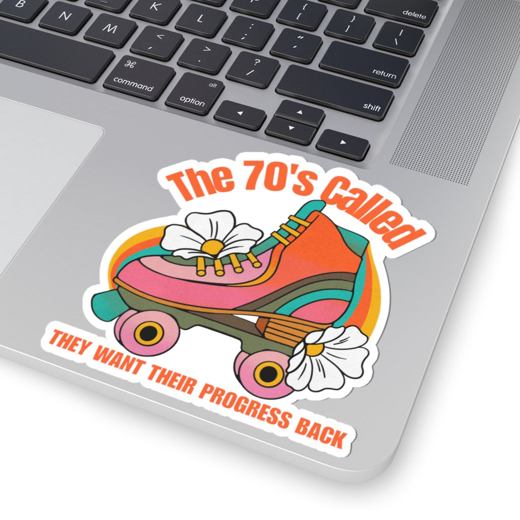 Feminist Retro 70s Roller Skate Kiss-Cut Sticker, Progressive Womens Rights Decal Democrat Group Favor Phone Case Water Bottle Planner Decor