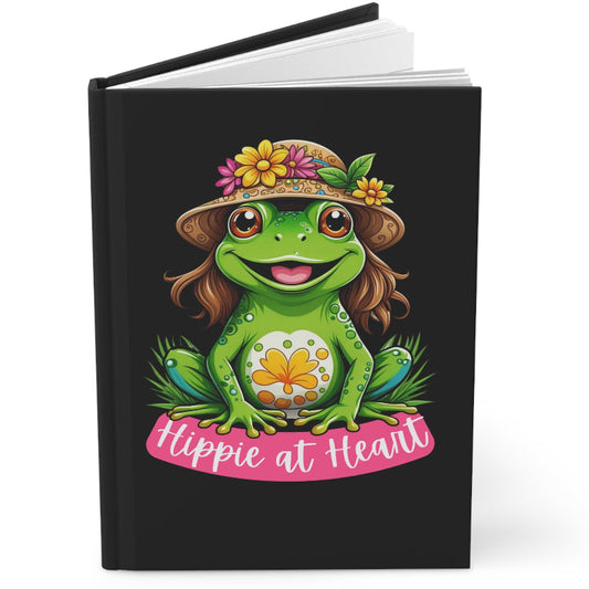 Hippie at Heart Hardcover Journal — Cute Frog Floral Boho Notebook