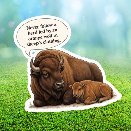 "Even the Bison Aren't Fooled" — Anti-Trump Satire Sticker
