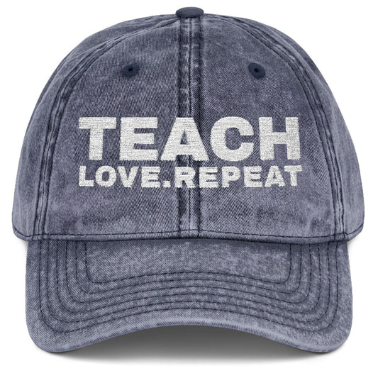 "Teach. Love. Repeat." — Personalized Vintage Embroidered Teacher Cap