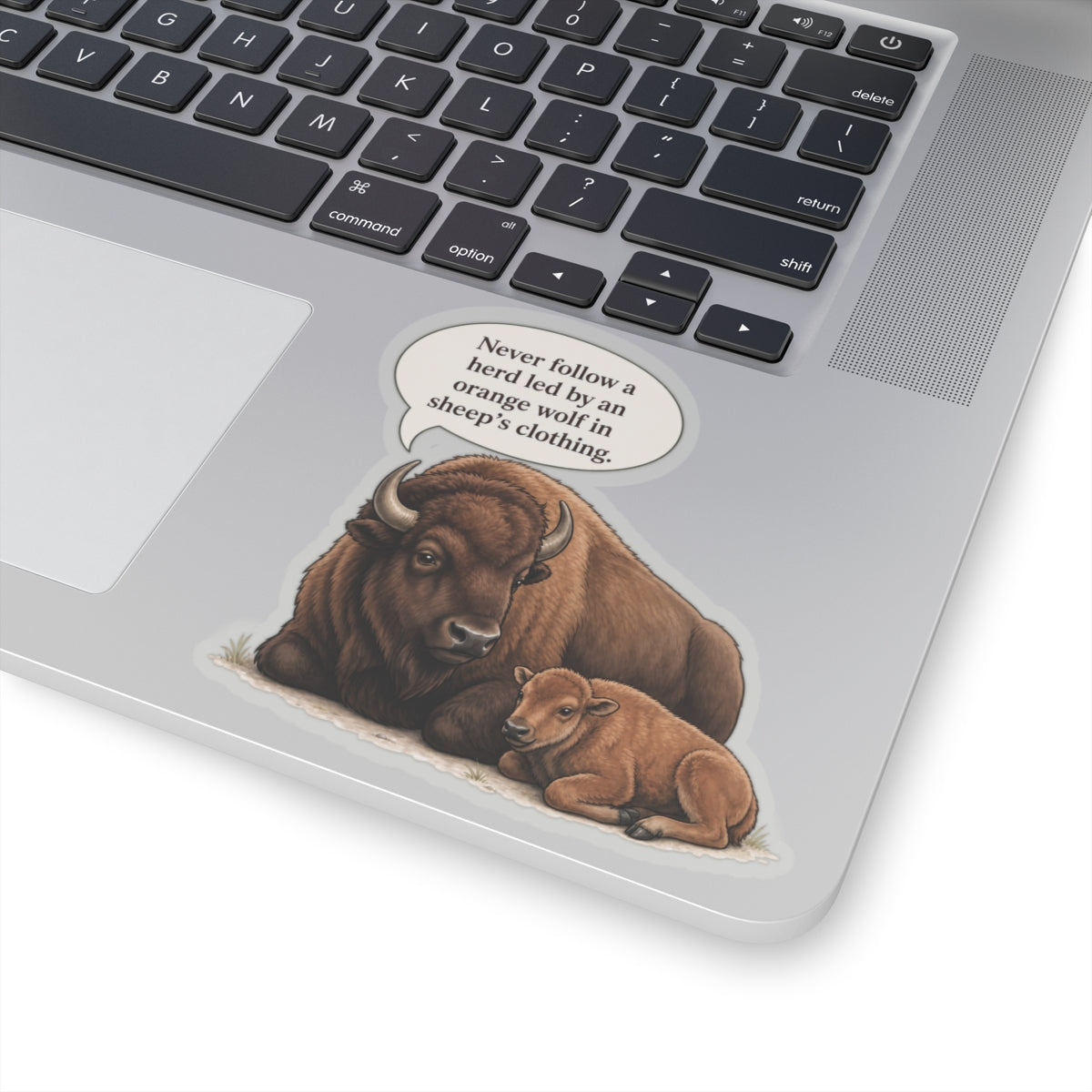 Political Satire Bison with Calf Sticker, Funny Anti-Trump Decal