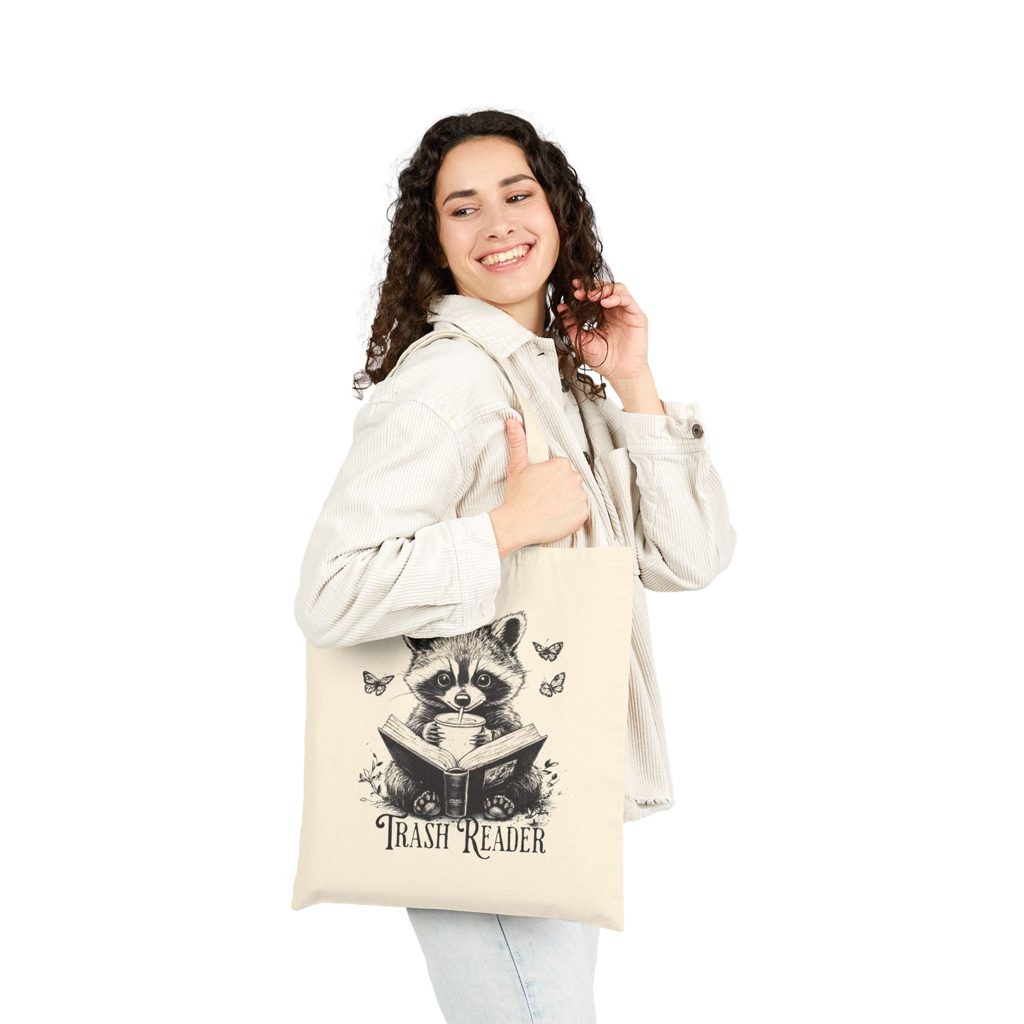 Raccoon Trash Reader Cotton Canvas Tote Bag