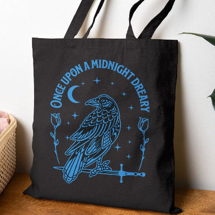 Once Upon a Midnight Dreary Raven Tote bag | Gothic Moon Illustration, Edgar Allen Poe, Book Lover Gift, Teacher or Librarian Gift