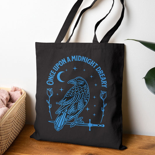 Once Upon a Midnight Dreary Raven Tote bag | Gothic Moon Illustration, Edgar Allen Poe, Book Lover Gift, Teacher or Librarian Gift