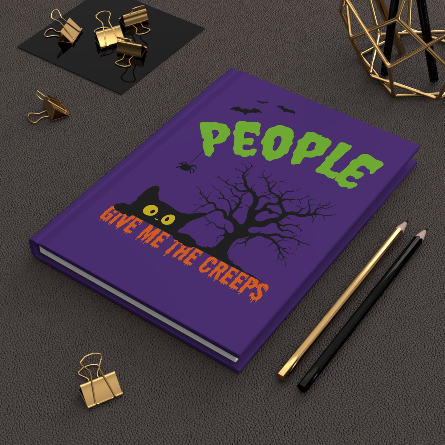 People Give Me the Creeps Hardcover Journal — Halloween Cat & Tree Notebook